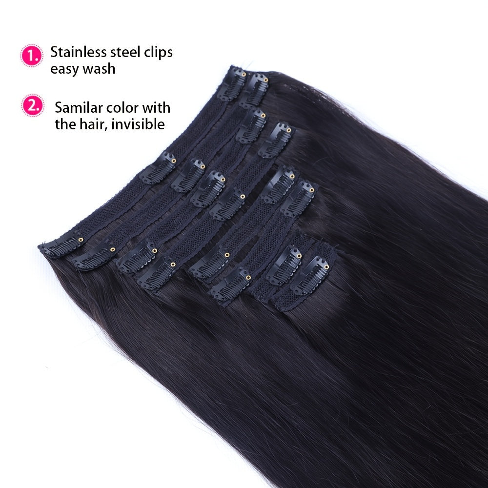 Straight Real Human Hair Clip In Hair Extensions 100% Unprocessed Virgin Human Hair Clip In Seamless Real Human Hair Clips Hair Accessories 8Pcs/Set With 18 Clips 120g