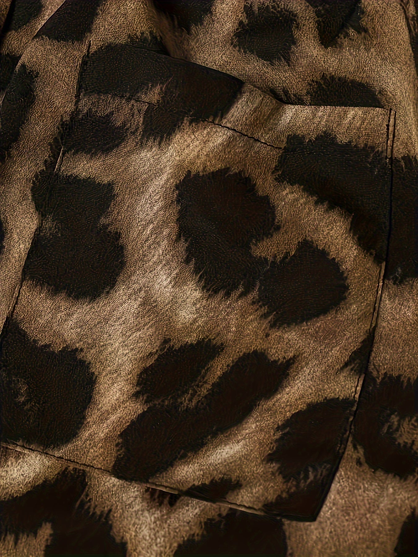 Elegant Women's Leopard Print Pantsuit Set - Spring/Fall Polyester Woven Fabric with Reversible Collar, Full-Print Design, No Detail - Stylish and Comfortable
