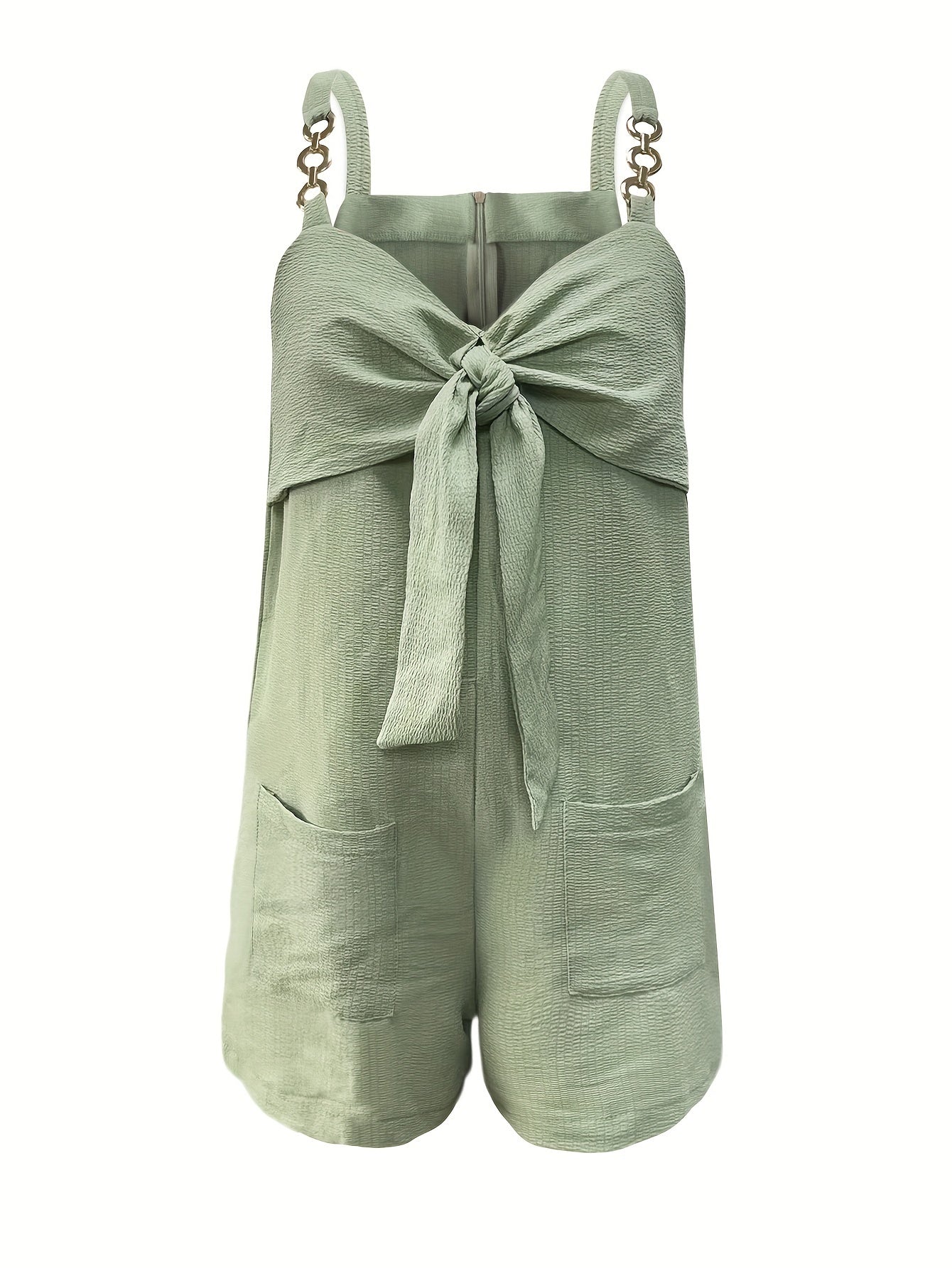 Vibrant Solid Color Polyester Elegant Vest Romper Jumpsuit - Sleeveless Collarless Chain Strap Design, Dual Pockets, No Elasticity, Woven, Perfect for Summer - Womens Casual Clothing