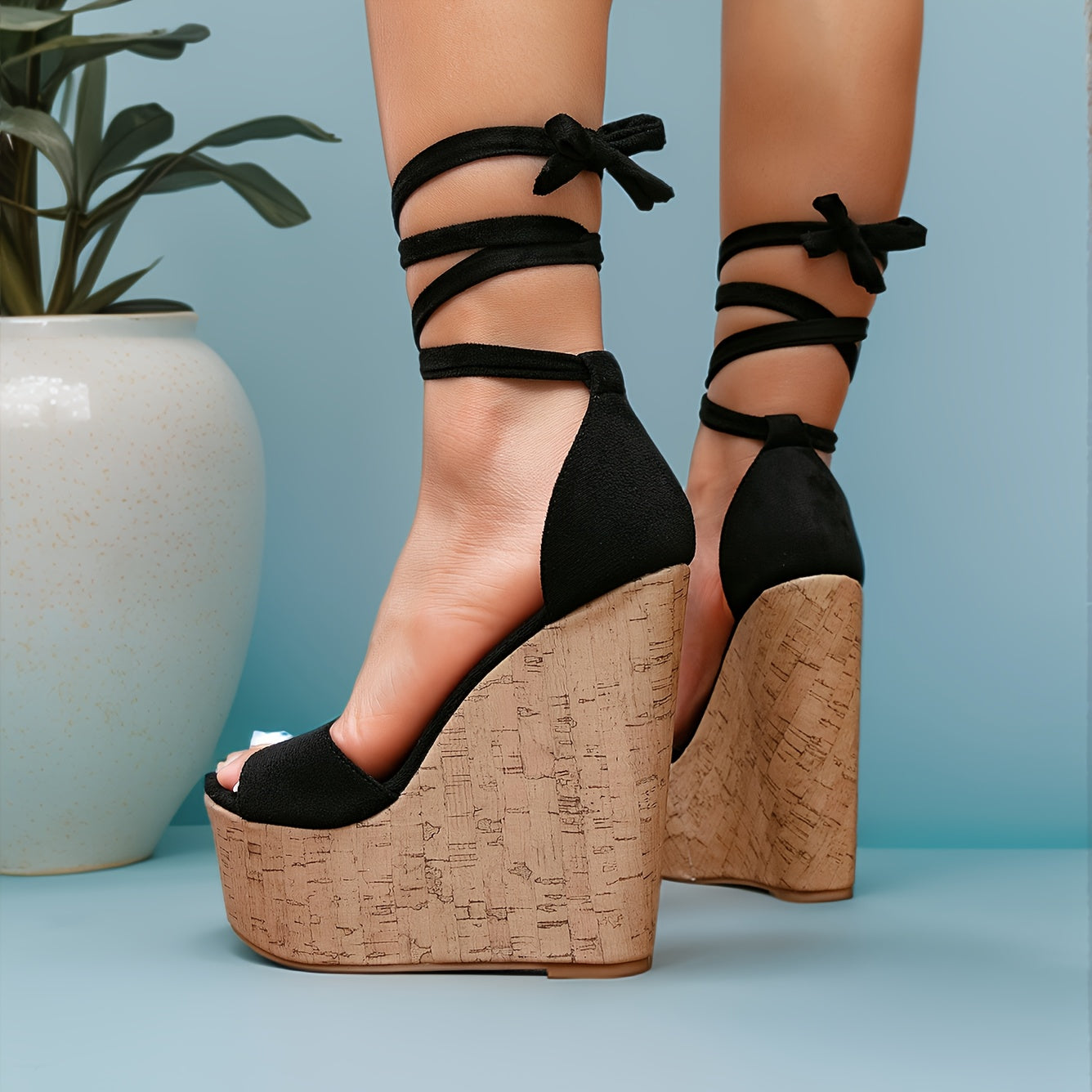 Elegant Beige Wedge Heeled Sandals for Women - Retro Boho Style with Crisscross Straps, Open Toe Platform Heels, Comfortable Cover Material, Ideal for Vacation & Fashion Outfits, High Heel Sandals
