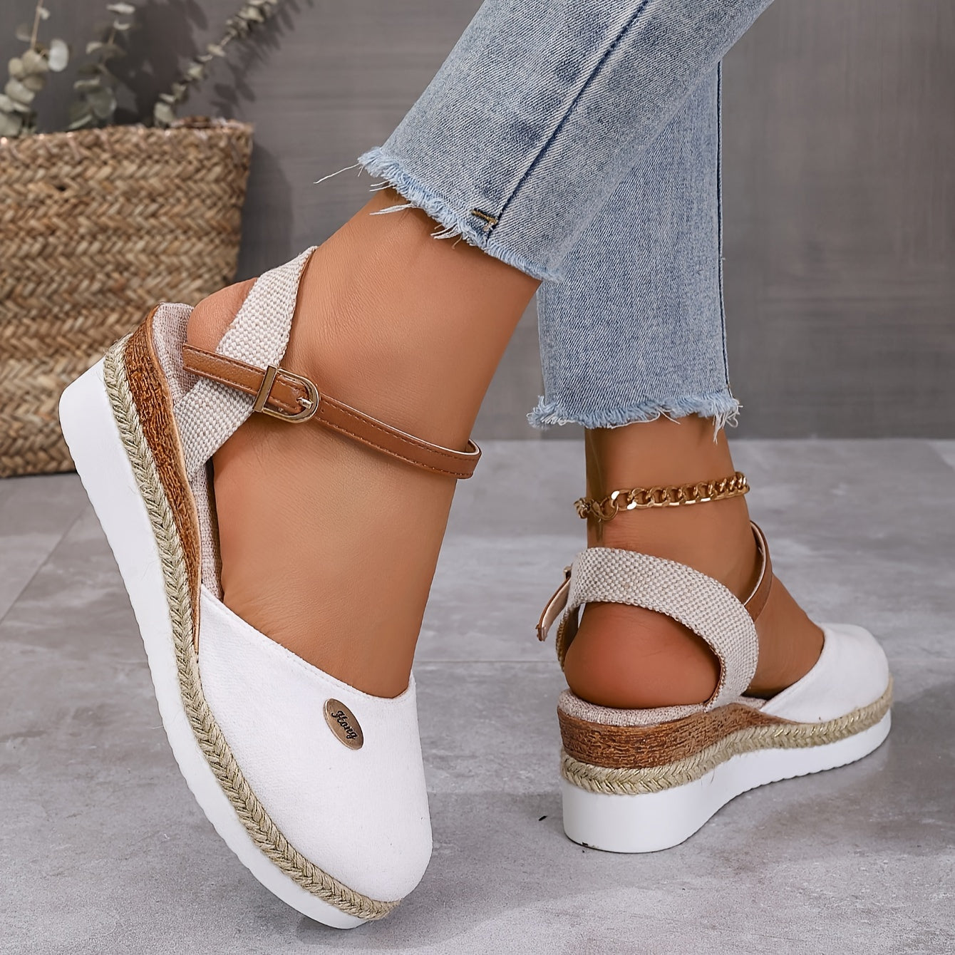 [Colorblock Platform Sandals Women's] Women's Colorblock Platform Sandals, Ankle Buckle Strap Comfy Slingback Shoes, Versatile Closed Toe Wedge Shoes
