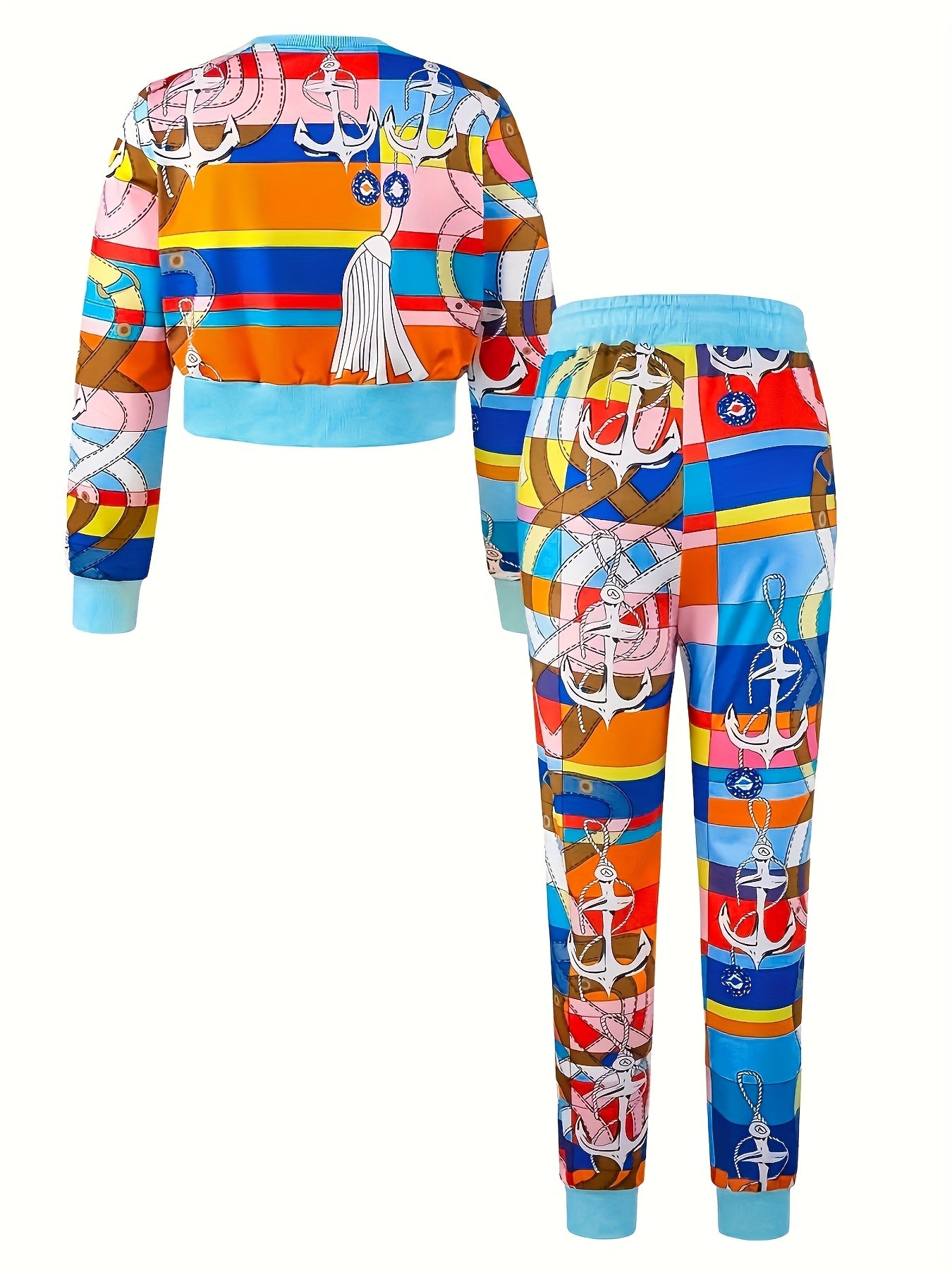 Women's Fashion Spring Long Sleeve Top, Long Pants, Funky Two Piece Set - Casual Wear, Fashionable Prints, Comfortable Drawstring Waist, Thin And Thick - Women's Versatile Work Commute, Daily Fashion Street Suit.