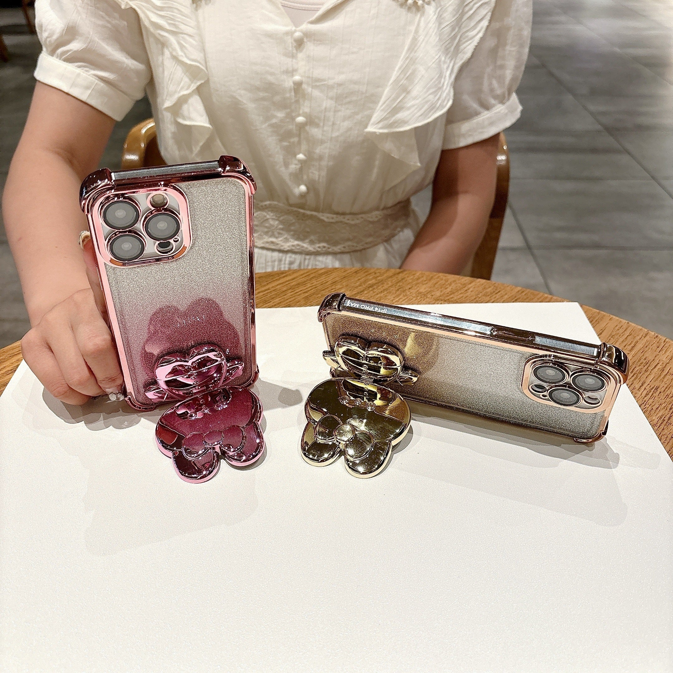 New Luxury Diamond-Inlaid Sparkling Invisible Makeup Mirror Mobile Phone Holder with Lens Protection, Cute Rabbit Holder Mobile Phone Case, Suitable for iPhone11/12/13/14/15/16 Pro Max/plus Mobile Phone Case Luxury Halloween-