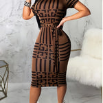 Geo Print Bodycon Dress - Elegant Short Sleeve Dress For Spring & Summer - Women's Clothing -  For Women - Perfect for Parties & Casual Occasions - Ideal Gift for Fashionable Women