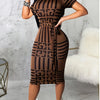 Geo Print Bodycon Dress - Elegant Short Sleeve Dress For Spring & Summer - Women's Clothing -  For Women - Perfect for Parties & Casual Occasions - Ideal Gift for Fashionable Women