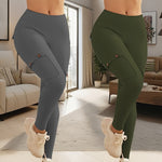 2pcs high-waisted yoga leggings with 4-button pockets, multi-pack butt-lifting and abdominal fitness running four-way elastic work pants, 2pcs leggings set