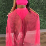 Women 3 Piece Swimsuit Set, Bandeau Bikini And Fishnet Hollow Out Beach Maxi Dress Cover Ups Party Skirts, Clubwear Set, Women's Clothing