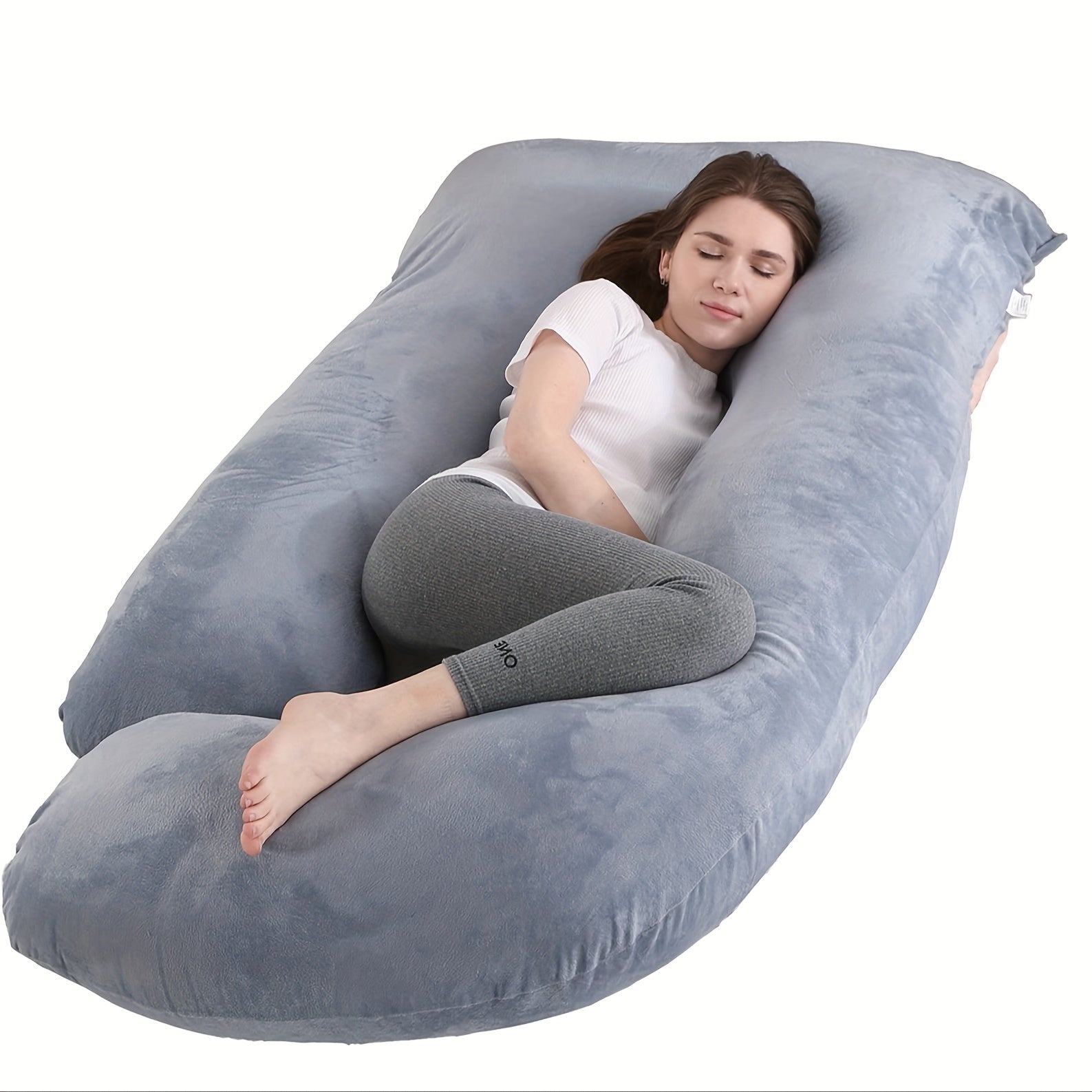 [Full Body Maternity Pillow] 60-inch Full Body Pillow - J-Shaped Maternity Pillow with Velvet Pillowcase - Back, Leg, and Tummy Support for Comfortable Sleep