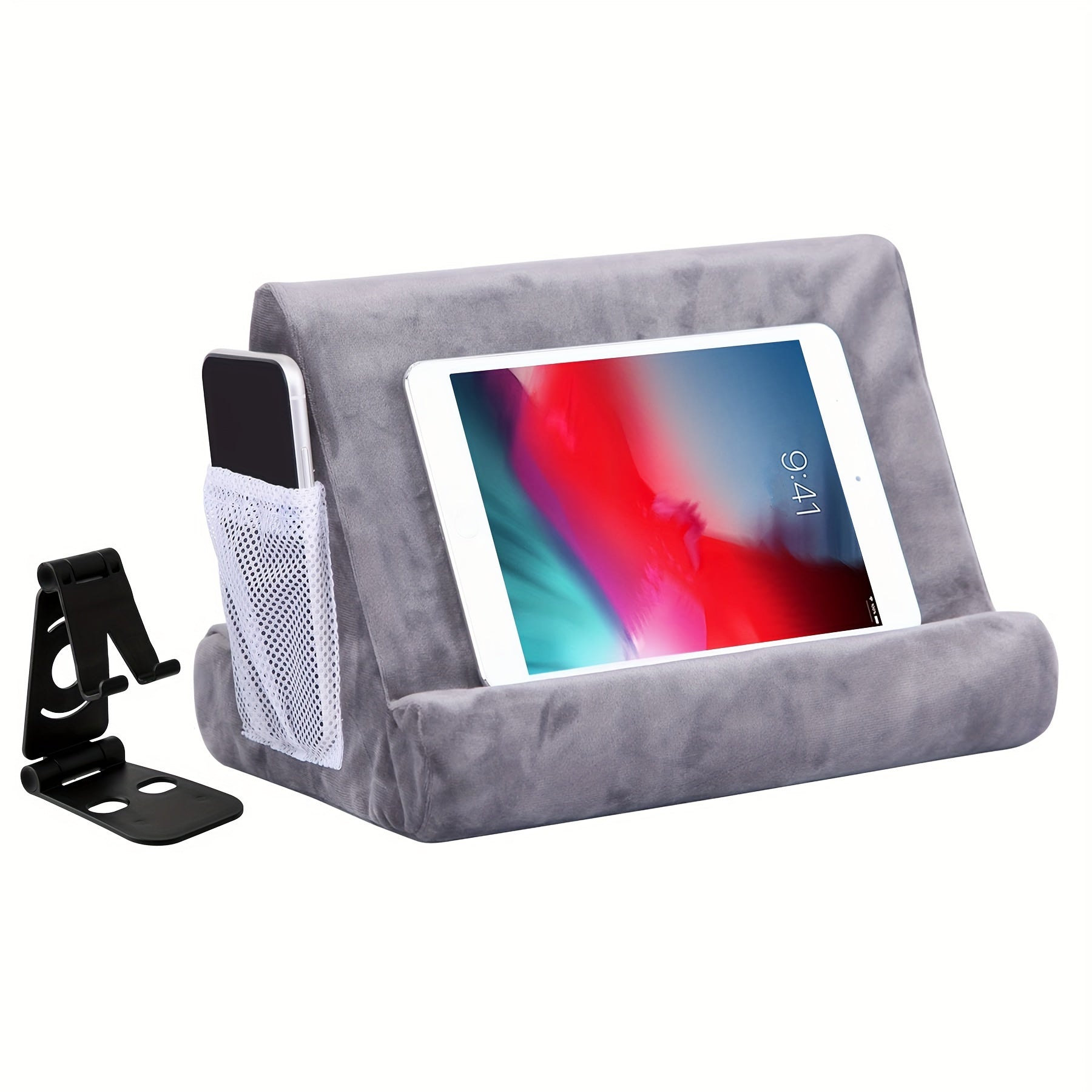 Multi-Angle Tablet Stand with Soft Pad and Net Pocket: Universal Phone Pad Stands for Lap, Knee, Sofa and Bed - Suitable for Tablets and Smartphones - Nylon Material