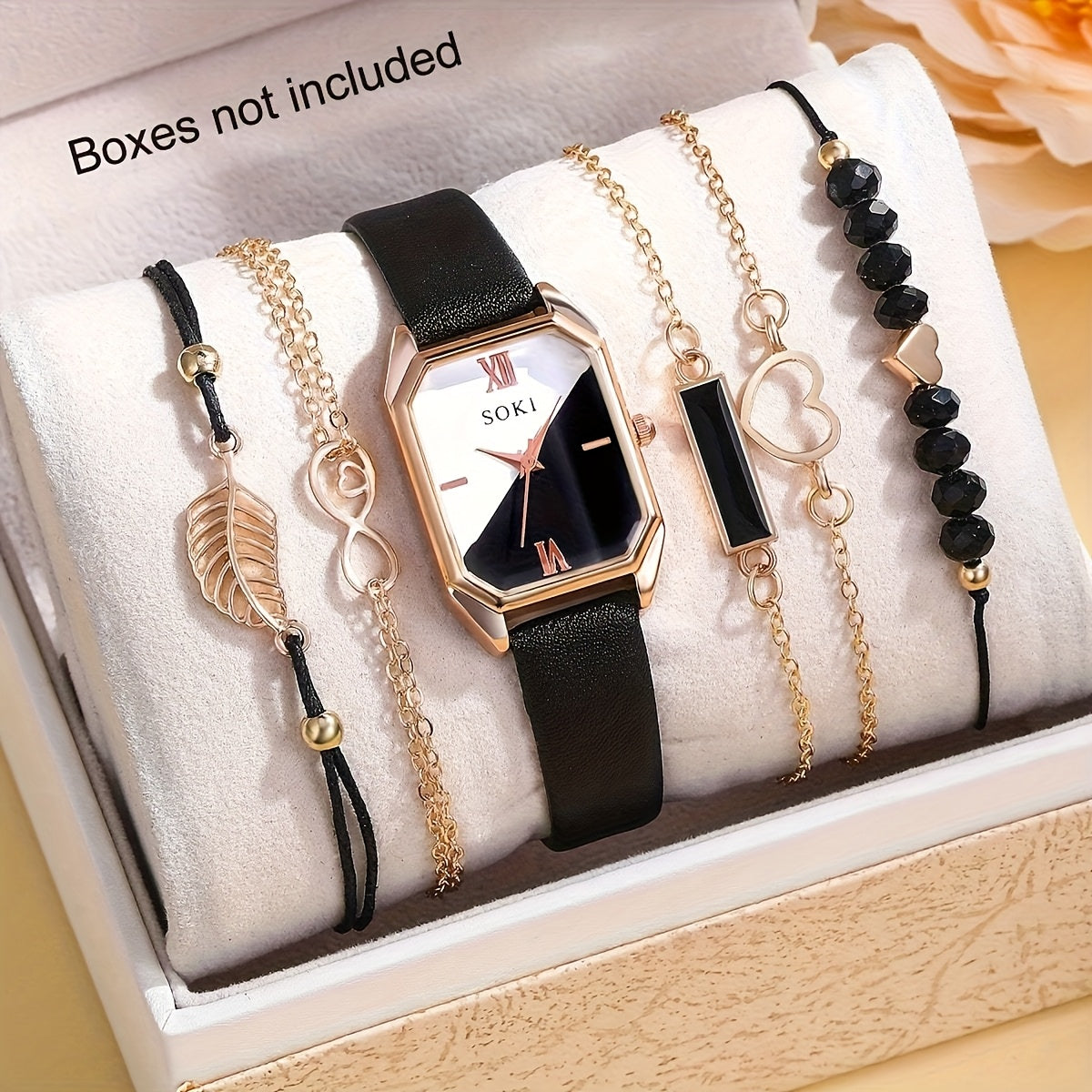 Women's Watch 6pcs Fashion Casual Elegant Simple Round Quartz Wristwatch And Woven String, Bracelet Jewelry Set Mother's Day Women Party Holiday Birthday Wear Or As Sisters The Best Gift for A Lady No Box