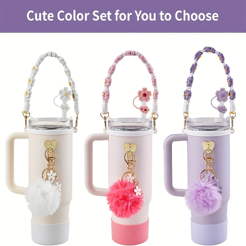 Exquisite 8pcs Cup Accessory Set 40 Ounces: Our Cup Accessory Set Includes Silicone Straw Cap, Rubber Cup Ring, Pearl Chain, Keychain, Bottle Boots, Heart-shaped Keychain, And Heart-shaped Hook, Stylish And Of Excellent Quali