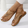 Women's Summer Flat Sandals - Boho Style Buckle Decor Elastic Strap Slip On Shoes - Casual Summer Beach Sandals - For Women -  Suitable for Summer, Beach, Vacation - Perfect Gift for Fashionable Women