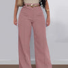Women's Casual Solid Color Straight Leg Pants, Polyester 95% Spandex 5%, Knit Fabric, All-Season Comfort Fit Trousers, Flexible Fashion | Belted Waistband | Smooth Texture