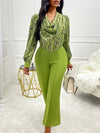 Elegant Women's Fashion Two-Piece Set: Chic Cowl Neck Top & High-Waist Pants - Polyester, Machine Washable - Perfect for Spring/Fall - For Women - Suitable for Casual Occasions - Great Gift for Fashionistas