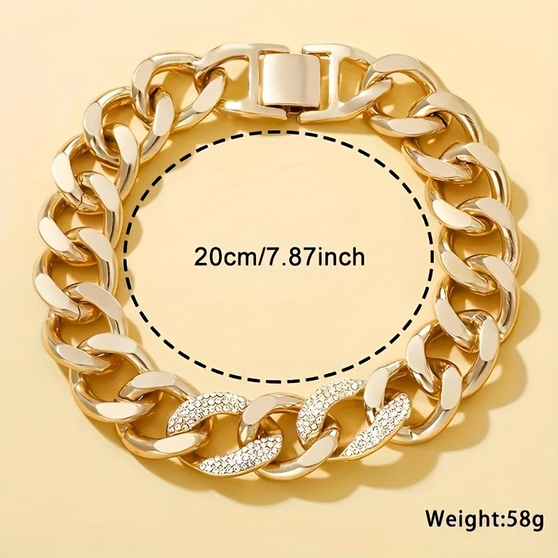 2pcs Elegant Women's Golden-Toned Quartz Watch with Sparkling Rhinestone Dial & Chunky Chain Bracelet Set - Perfect Fashion Gift for Her, Women's Fashion Accessory|Coordinated Outfit|Alloy Construction