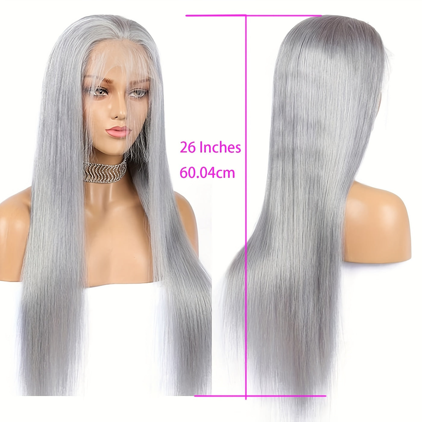 Silvery Grey 13x4 Transparent Lace Frontal Wig 26 Inches Silvery Straight Lace Front Wigs for Women 180% Density Synthetic Heat Resistant Fiber High temperature fiber Straight Glueless Lace Wig Natural Straight Long Lace Wig