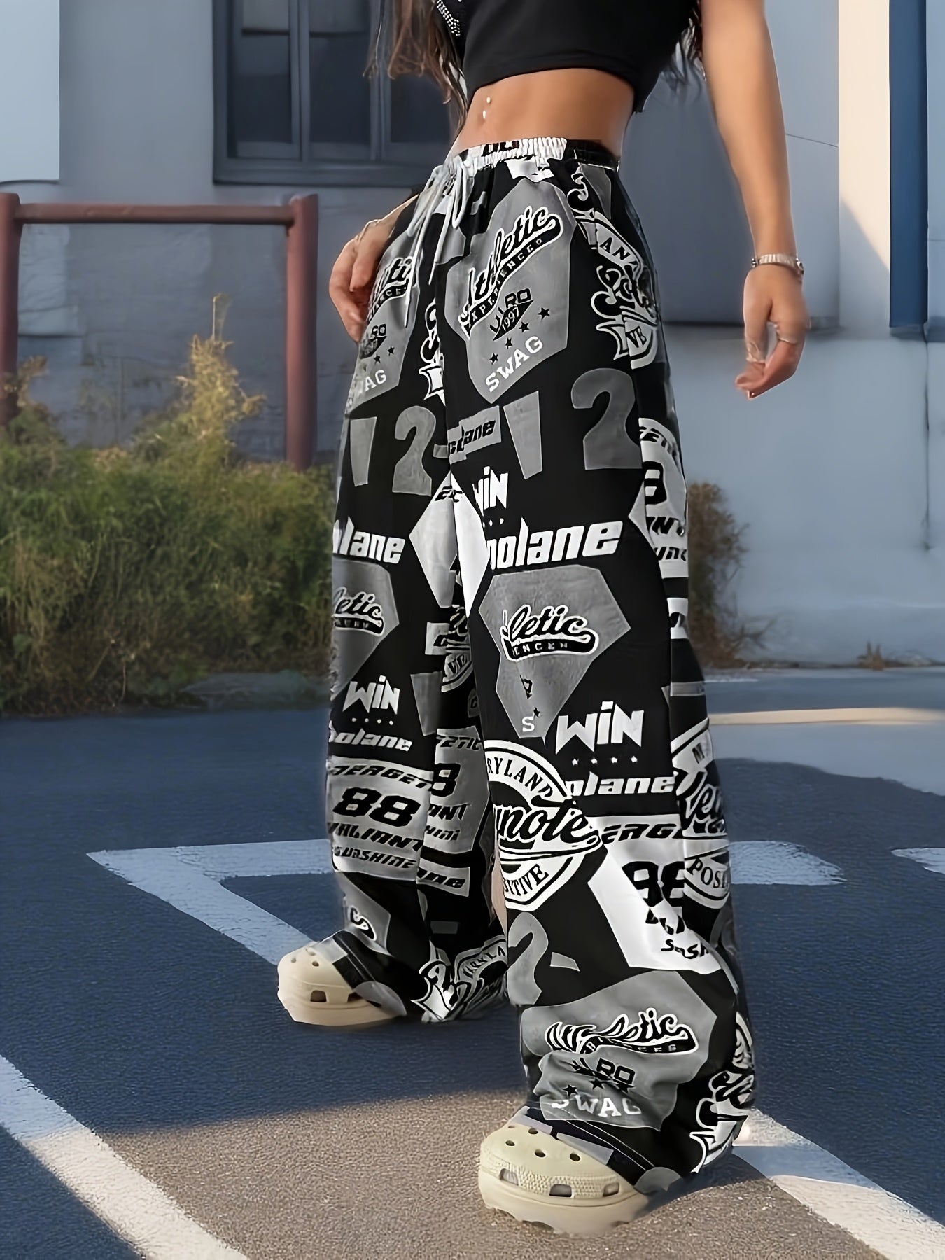 Women'S Y2K-Inspired Wide-Leg Athletic Pants with "Paris" Tank Top - Green, White, and Yellow Graphic Print, Drawstring Waist, Casual Sportswear, Casual Sportswear | Graphic Print Pants | Drawstring Waistband, Athletic Wear