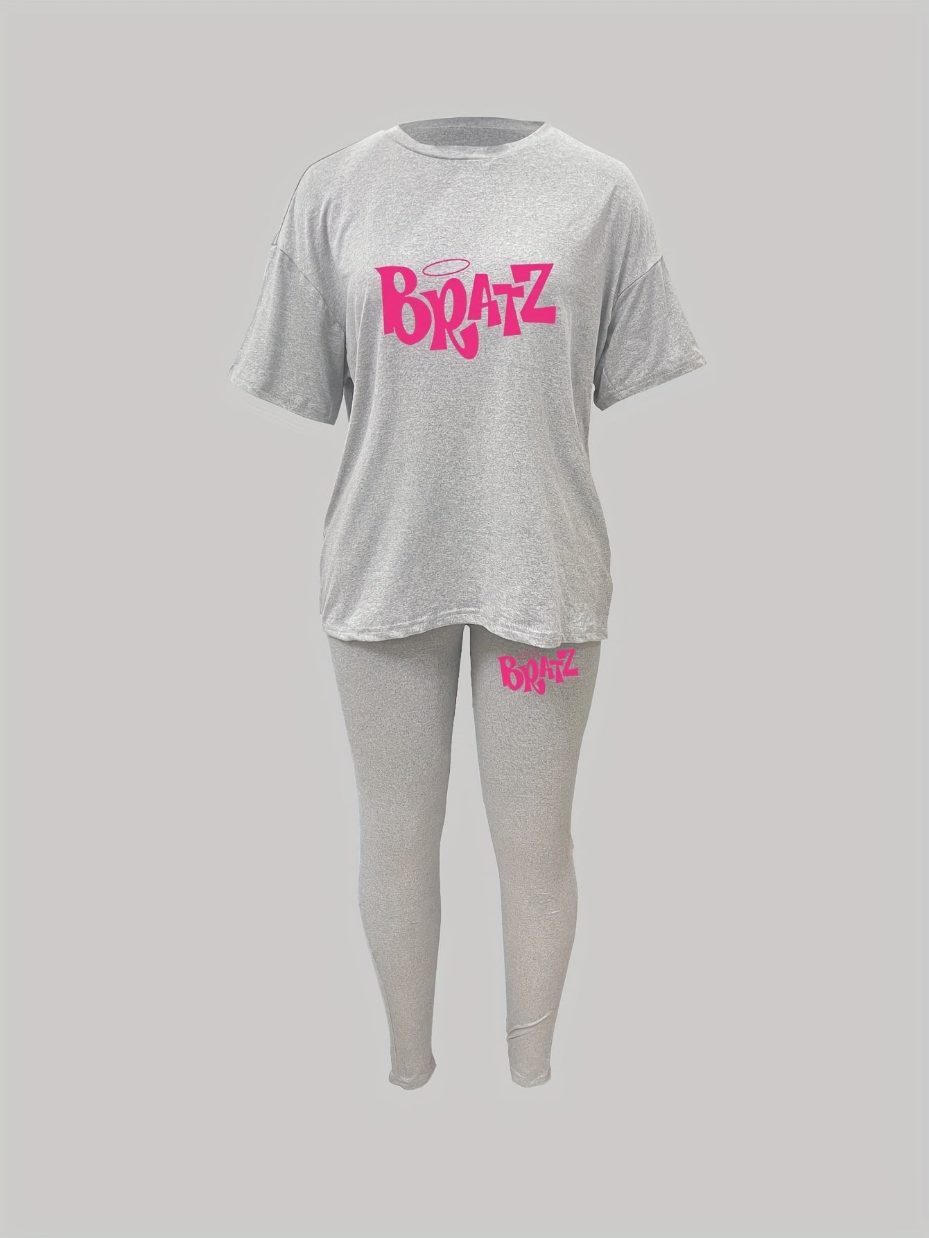 Bratz Letter Print Two-Piece Set – Women's Casual Short Sleeve Oversized T-Shirt & Skinny Pants Outfit for Spring/Summer