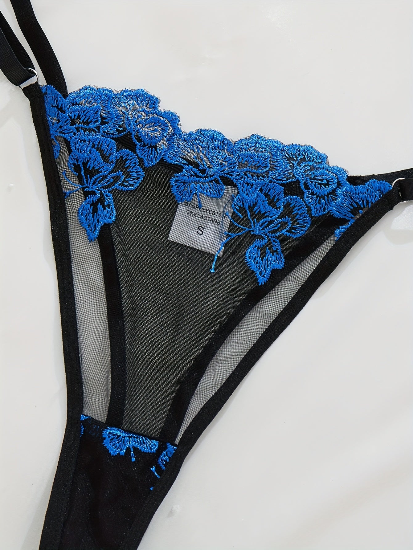 3pcs Floral Embroidery Sexy Lingerie Set, Single-Layer Mesh Underwire Bra and Thong, Black, Burgundy, and Purple Combo with Sheer Push-Up Bra and Panties