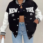 Women'S Casual Fall/Winter Polyester Baseball Collar Knit Jacket with Alphabet Pattern