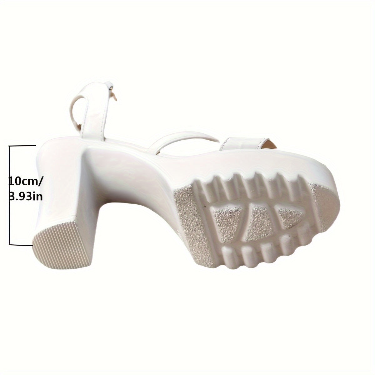 Elegant Women's White Glossy Cover Platform Sandals with Adjustable Ankle Strap and Crystal Teardrop Buckle - Chic Peep Toe, High Block Heel, Versatile Summer Shoes, High Heel Sandals