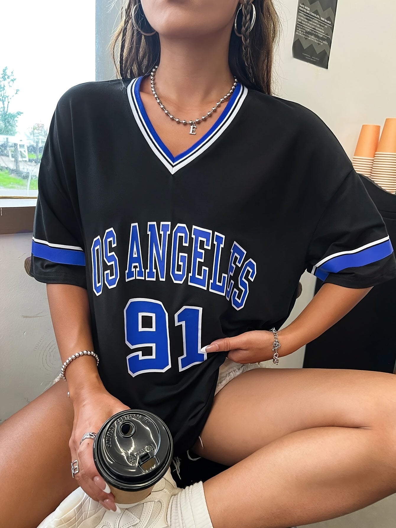 Women's Oversized Graphic Brooklyn Letter Short Sleeve Tee