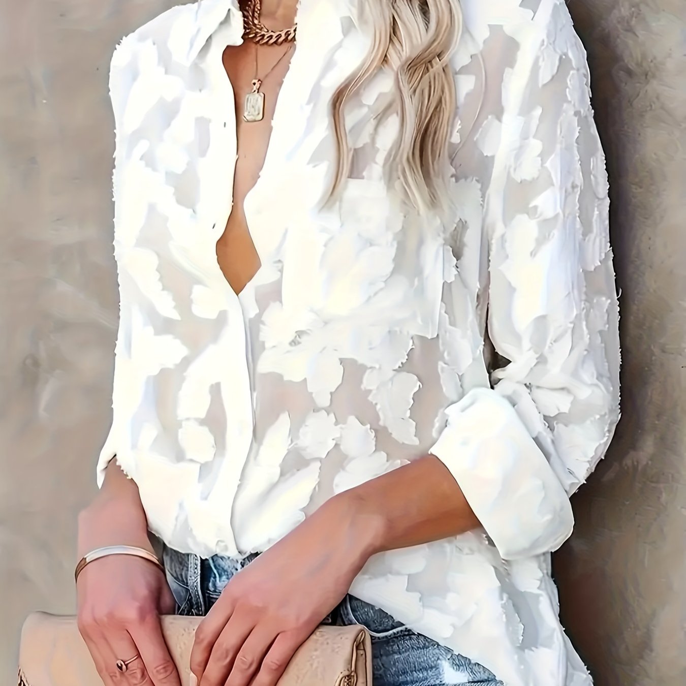 Luxurious Sheer Blouse - Stylish Button-Up, Elegant Long Sleeves - Perfect for a Spring And Autumn Wardrobe.