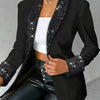 Women's Elegant Sequin-Trimmed Blazer - Chic Long Sleeve Jacket with Lapel Collar, Lightweight & Stylish for Spring/Summer/Fall, Perfect for Casual or Evening Wear, Seasonal Outerwear | Sophisticated Tailoring