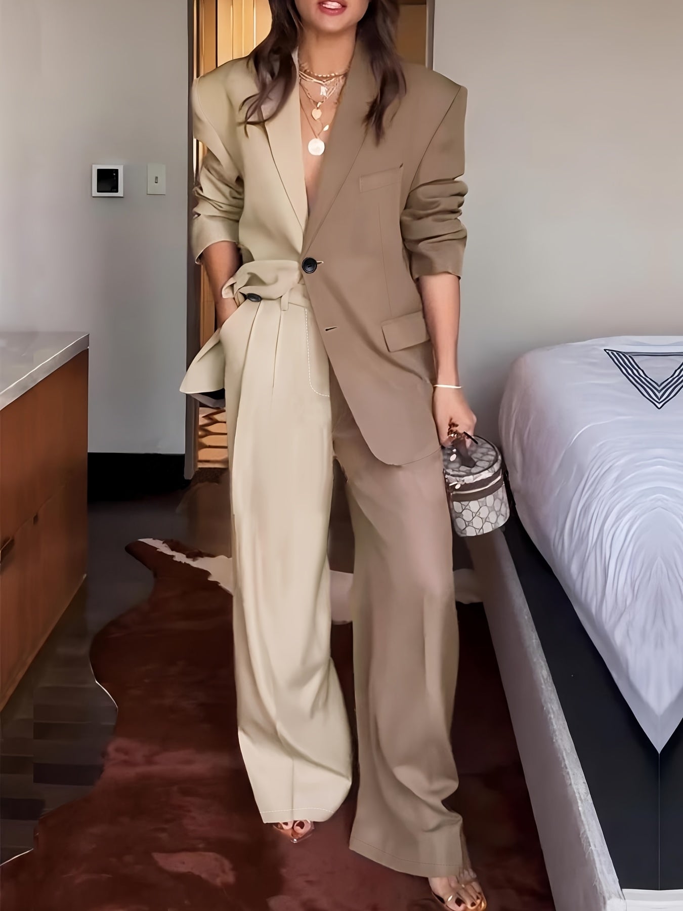 Two-piece Elegant Special Women's Fashion Color-Matching Suit Set
