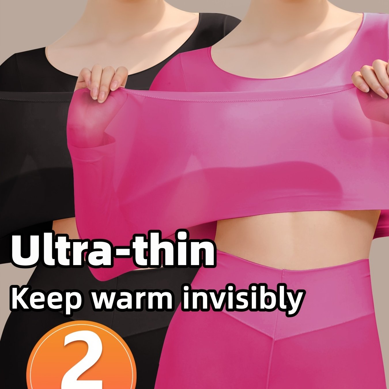 Set of 2 High-Elastic Ultra-Thin Base Layer Tops, Lightweight And Form-Fitting, Warm for Autumn And Winter, Long-Sleeve Women'S Thermal Underwear.
