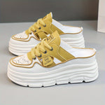 Comfortable Breathable Women's Platform Mule Sneakers, Casual Cutout Design Lace Up Summer Shoes