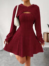 Long Sleeve Solid Color Ribbed Hoodie Shrug Top & Sleeveless Square Neck A-line Tank Dress Set, Women's Clothing Outfits