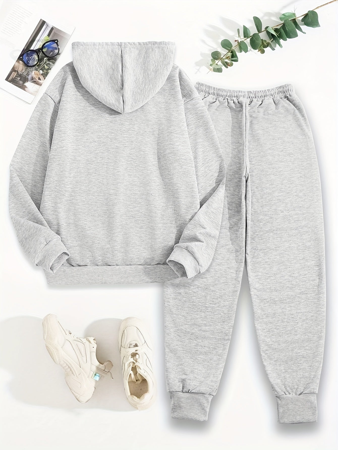 1 Set Women'S Casual Polyester Two-Piece, Fall/Winter Knit Fabric Hoodie with Pocket & Drawstring Pants, Letter Print "Perfectly Imperfect" Design