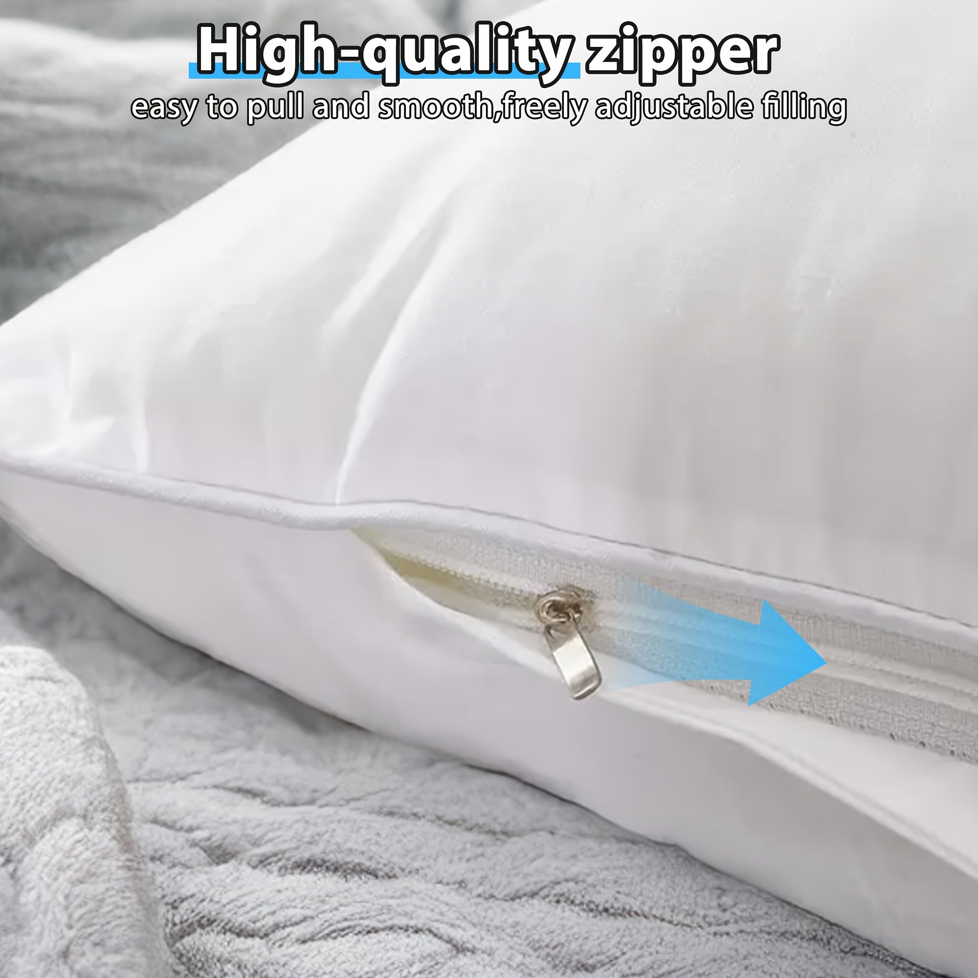4pcs High Quality Fluffy Square Pillow Inserts with Zipper - Plump White Stuffer Cushion Fillings, 100% Polypropylene, Machine Washable, All-Season Use for Sofa, Bed, Patio, Camping & Travel - Perfect Gift for Family