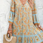 Plus Size Women'S Floral Print Tie Neck Ruffle Hem Loose Casual Spring And Summer Outing Dress
