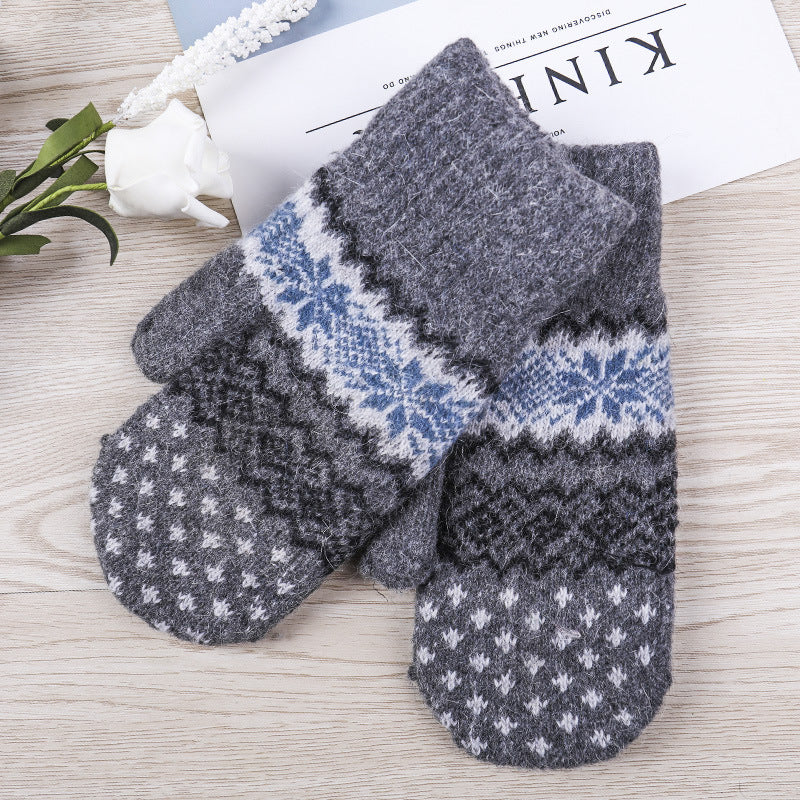 1 Pair Winter Gloves, Double-Layer Thick Warm Knit Mittens with Geometric Pattern, Acrylic 90% Nylon 10% Elasticity, Touchscreen Compatible for Outdoor Sports, Cycling, Skiing - Hand Washable, Winter Clothes