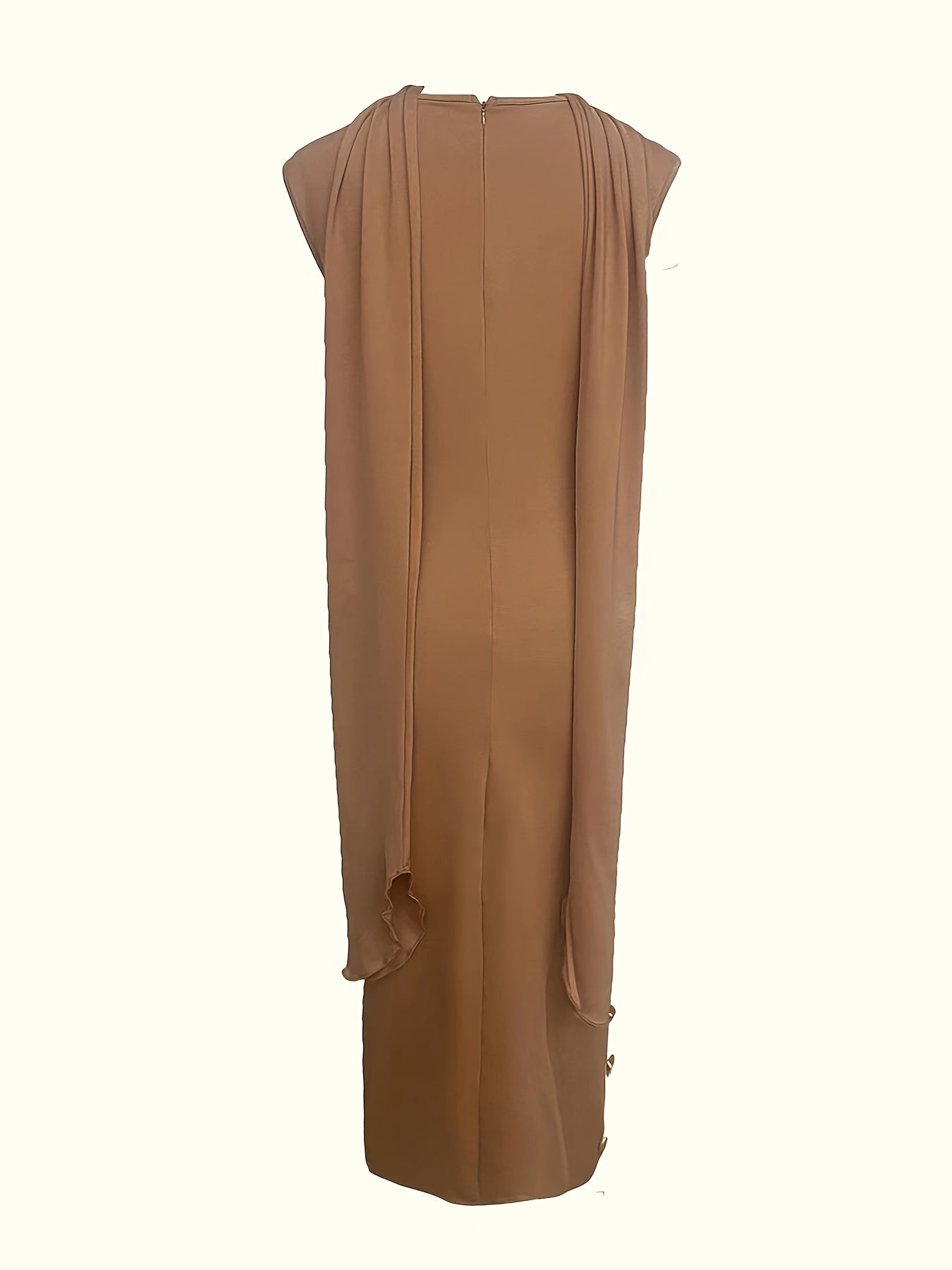 Women's Elegant Sleeveless Summer Dress with Irregular Slit & Golden Buttons - Lightweight Semi-Sheer Loose Fit Round Neck Long Dress, Machine Washable Solid Color for Casual or Formal Occasions, Cute Summer Dresses