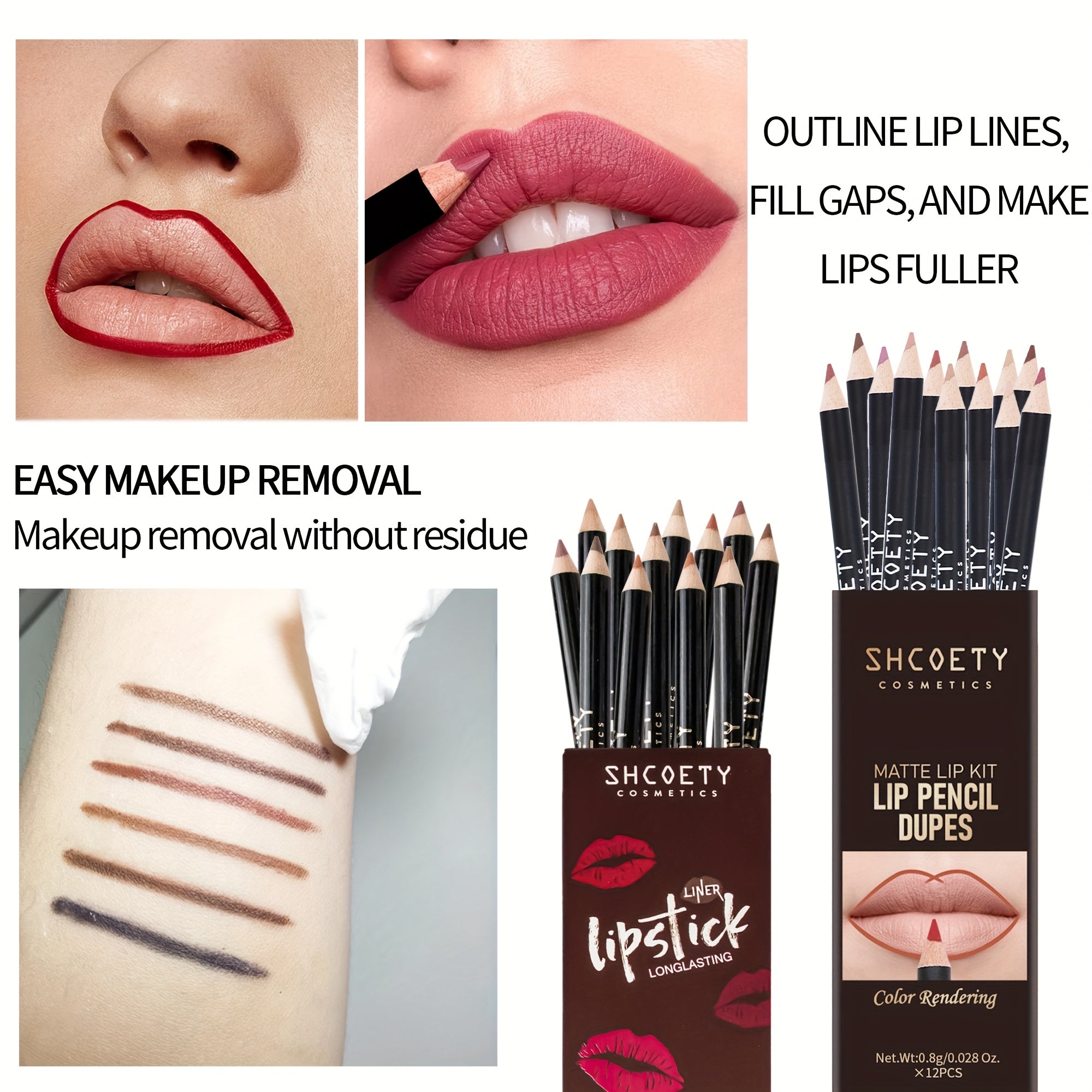 24pcs SHCOETY Matte Lip Pencil Set, Velvet Non-Stick Cup Lip Liner Duplicates, Mixed Color System, Long-Lasting Lipstick Contour Kit
