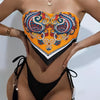 Paisley Print Napkin Shape Trim Bandeau Strapless Tube Top Tie Side Tassels Deco High Cut Two Piece Bikini Sets Swimsuit, Women's Swimwear for carnival & Music Festival