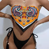 Paisley Print Napkin Shape Trim Bandeau Strapless Tube Top Tie Side Tassels Deco High Cut Two Piece Bikini Sets Swimsuit, Women's Swimwear for carnival & Music Festival
