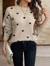 Valentine’s Romance: Chic Heart Pattern Crew Neck Knit Sweater – Cozy, Durable Women’s Winter Pullover