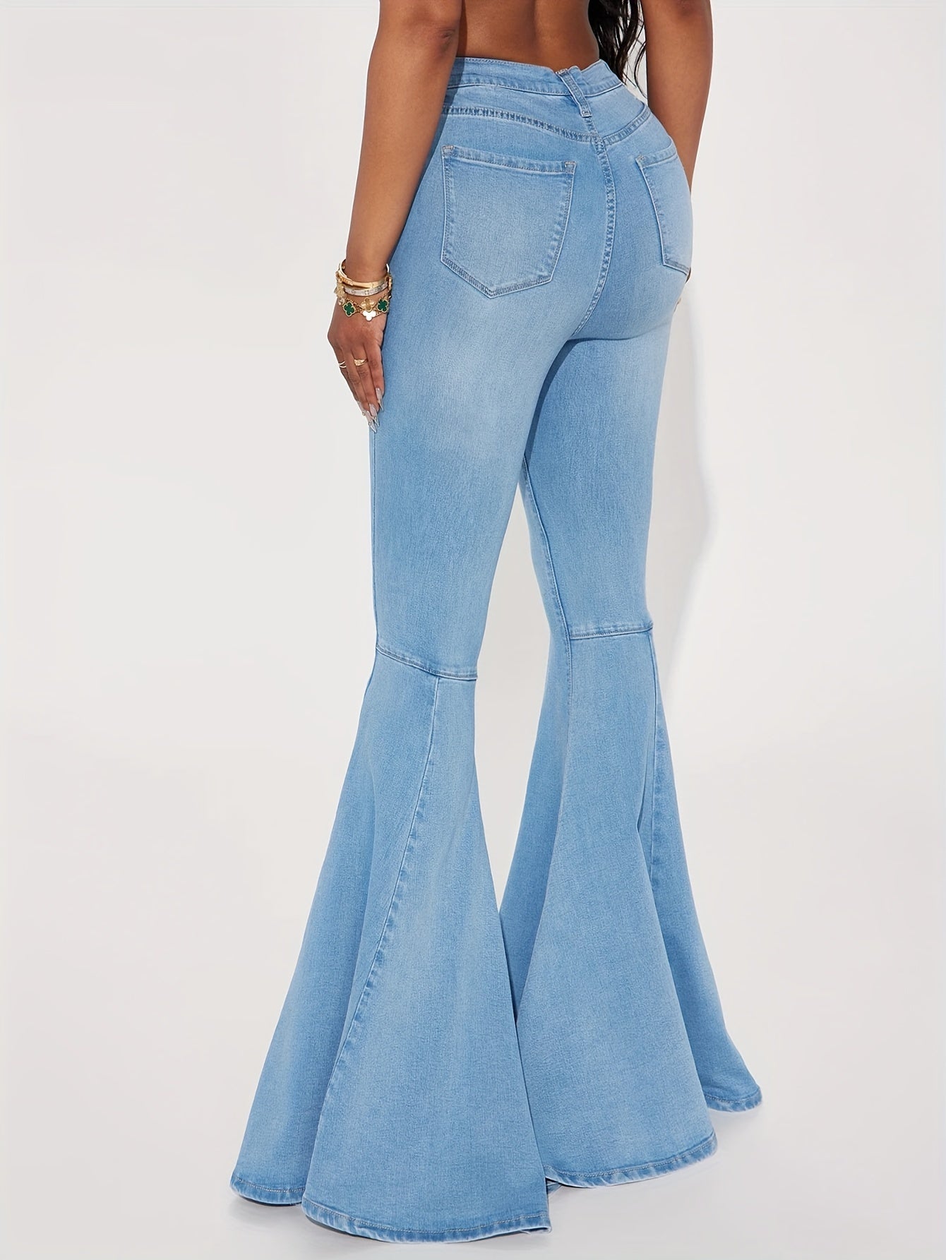 Women's High-Stretch Flare Jeans - Trendy Fashion Denim Bell Bottoms, Comfortable Fit, Versatile Style, Blend, Machine Washable - Perfect for Spring/Summer/Fall