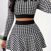 [Machine Washable] Elegant V-Neck Long Sleeve Jacket & A-Line Mini Skirt Set - Machine Washable Polyester & Elastane - Chic Autumn/Winter Ensemble for Women