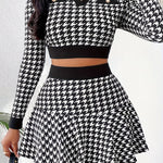[Machine Washable] Elegant V-Neck Long Sleeve Jacket & A-Line Mini Skirt Set - Machine Washable Polyester & Elastane - Chic Autumn/Winter Ensemble for Women