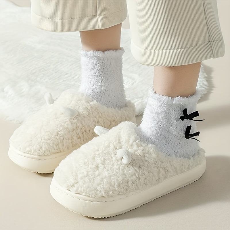 6 Pairs Women's Coral Fleece Socks, Soft Fluffy Floral Pattern, 100% Polyester Knit Fabric, Hand Washable, Autumn and Winter Casual Slippers, Cute Socks