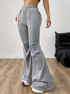 Vibrant Solid Color Flare Leg Pants - Top-Stitching, Casual Drawstring Waist, Comfortable & Breathable Fabric, Perfect for Spring & Summer, Women's Fashion Clothing