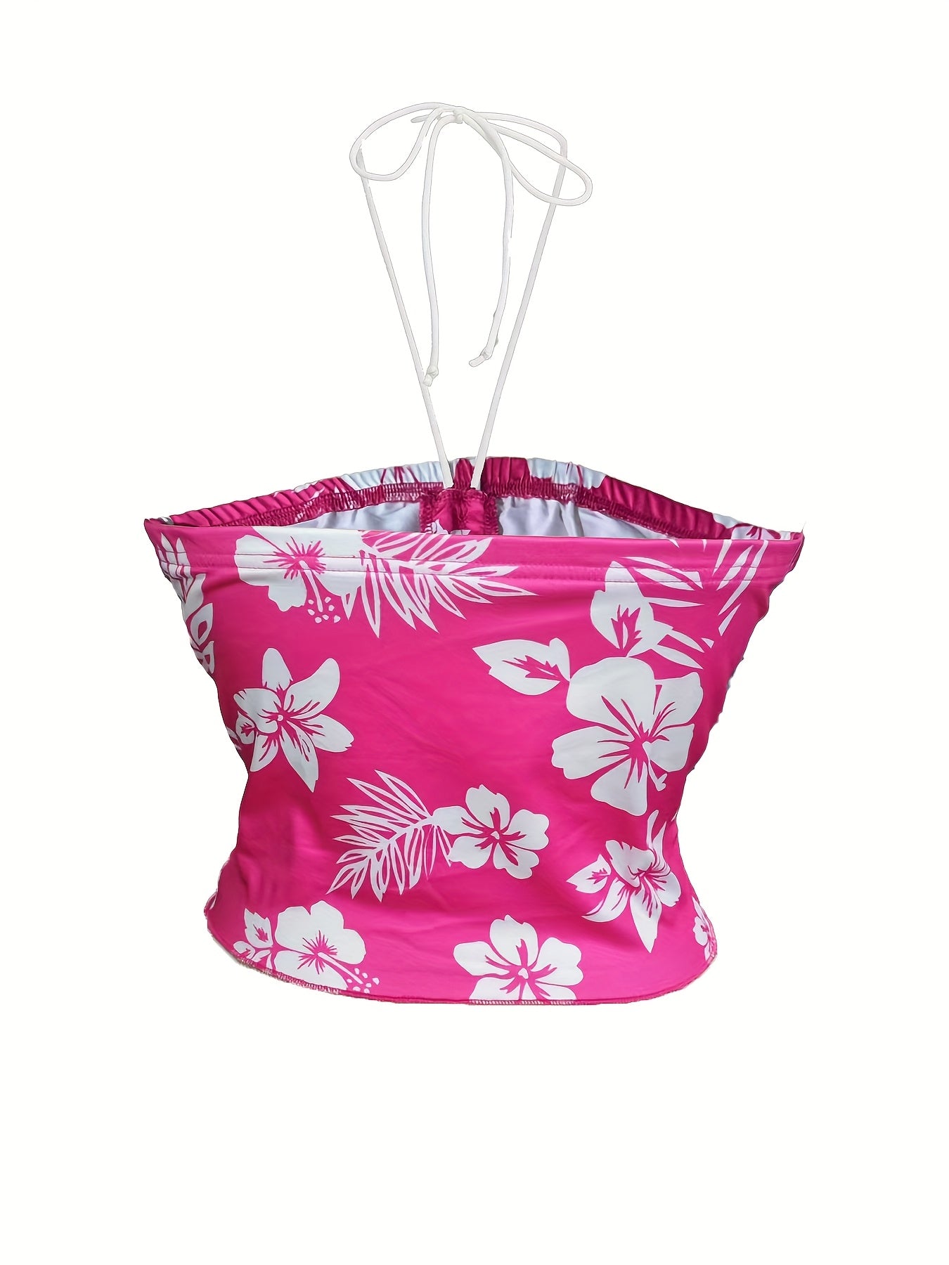 Y2K Floral Print Wrap Top - Pink & White Polyester Blend, Adjustable Straps, Lightweight & Breathable for Spring/Summer/Fall, Machine Washable Women's Fashion