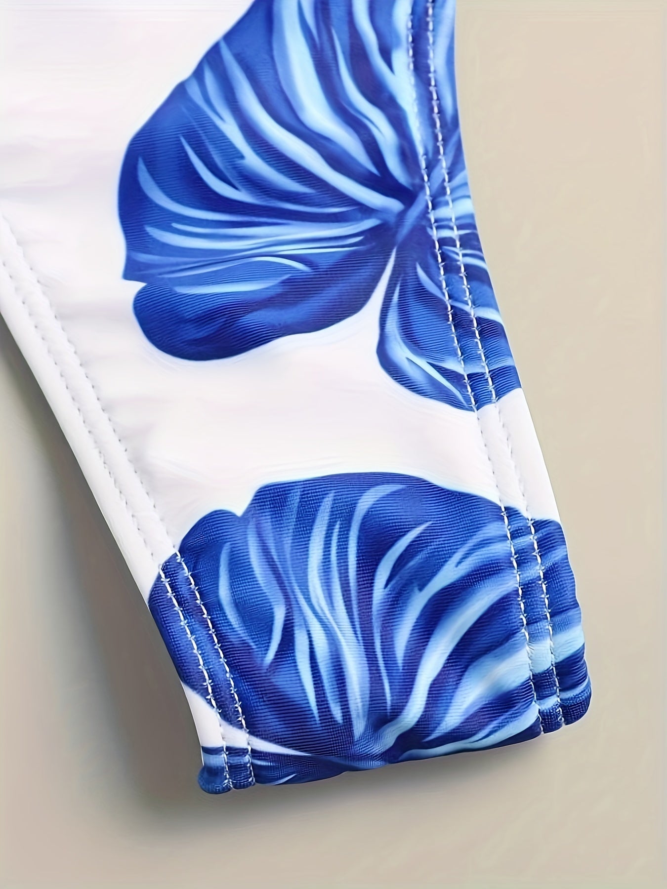 Blue Leaf Print Women's Bikini Three Piece Set, Adjustable Tie Top, Briefs, Sleeveless Blouse Dress, Women's Swimwear and Outfit