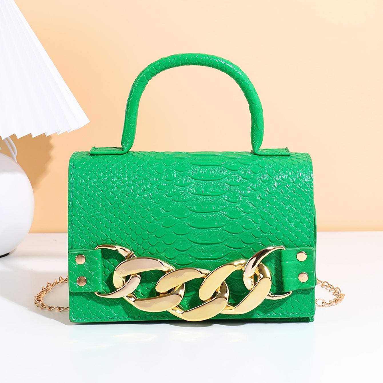 Stylish Chic Acrylic Chain Crossbody Handbag - Magnetic Closure, Solid Color PVC, Wrist Strap, Perfect for Daily Use, Mother's Day Gift, and Travel Accessories