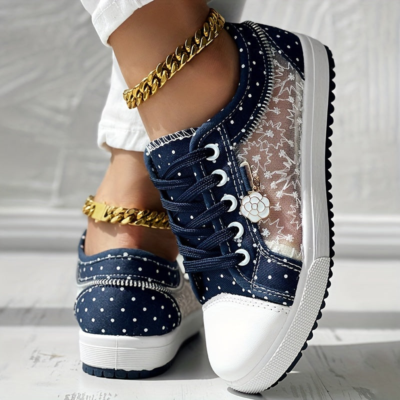 Floral Pattern Embroidery Dot Print Sneakers